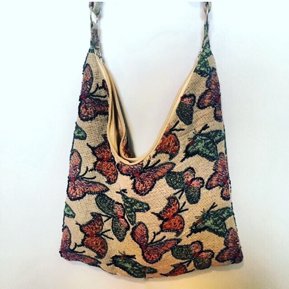 Beaded butterfly 🦋 tapestry vintage hobo bag